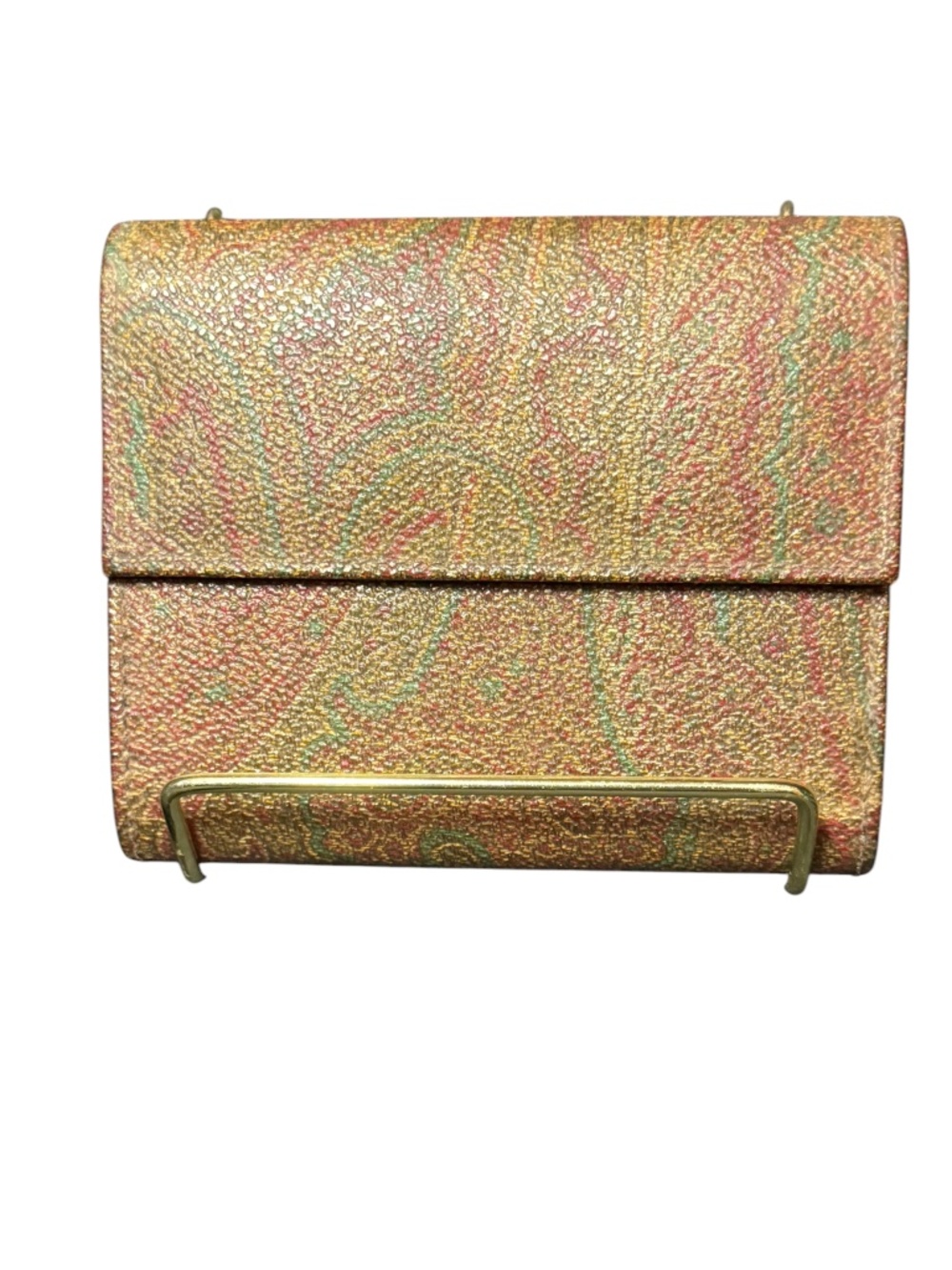 Etro Vintage Paisley Medium Leather Wallet Compact Logo Italian Bifold